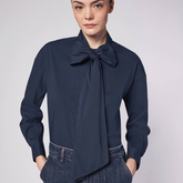 Navy Cotton Bow Blouse